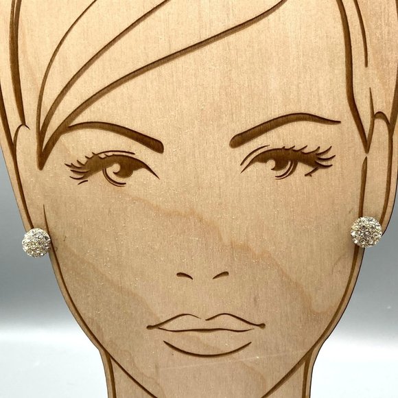 Vintage Minimalist Pave Dome Earrings, Silver Tone Sparkle Buttons, Clip On Glam - Picture 3 of 5